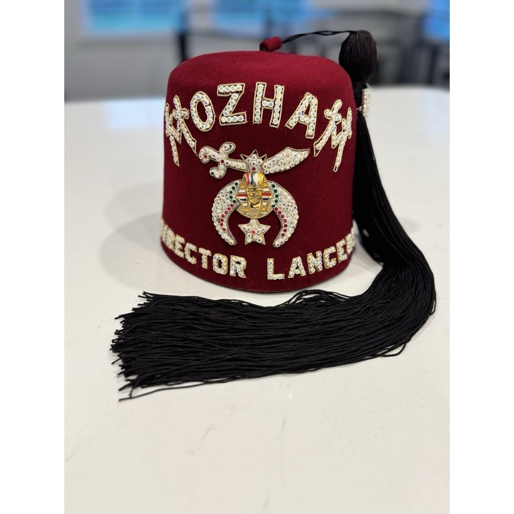 Vintage Mozhah Shriners Fez Hat‎ Director Lancer Rhinestone Tassel Size 7 1/4